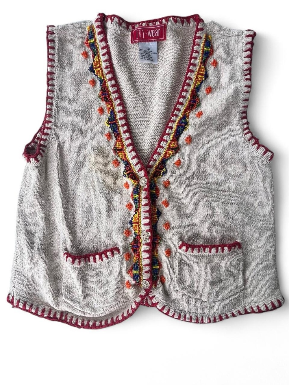 IVY-Wear Vintage Beaded Knit Vest Size S Embellished Boho Hippie Top